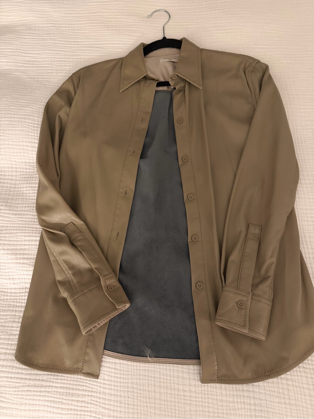 Babaton Taupe Leather Button-Up Jacket Soze XXS